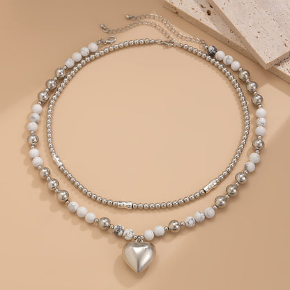 Multi-layer Beaded Heart Necklace & Bracelet Set