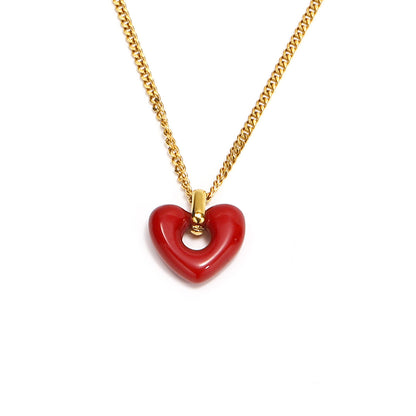 Heart-Shaped Red Agate Pendant Necklace