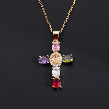 Copper Zircon Cross Pendant Necklace