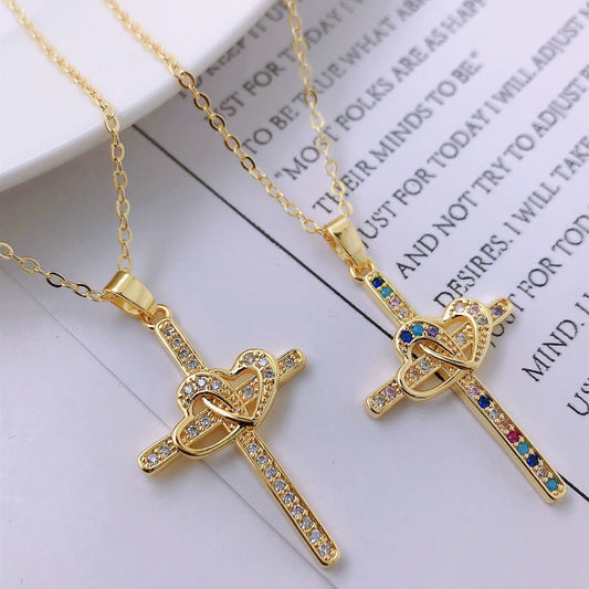 INS Style Gold-Plated Jesus Love Cross Necklace