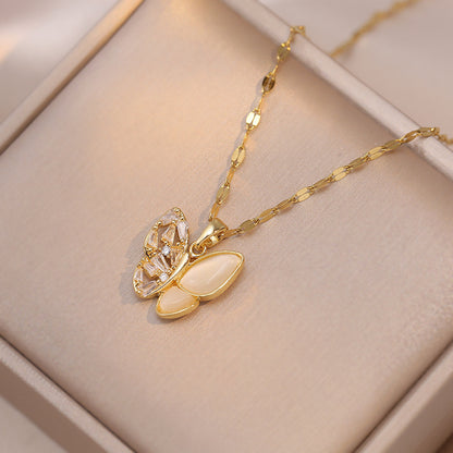 Graceful Opal Butterfly Pendant Necklace