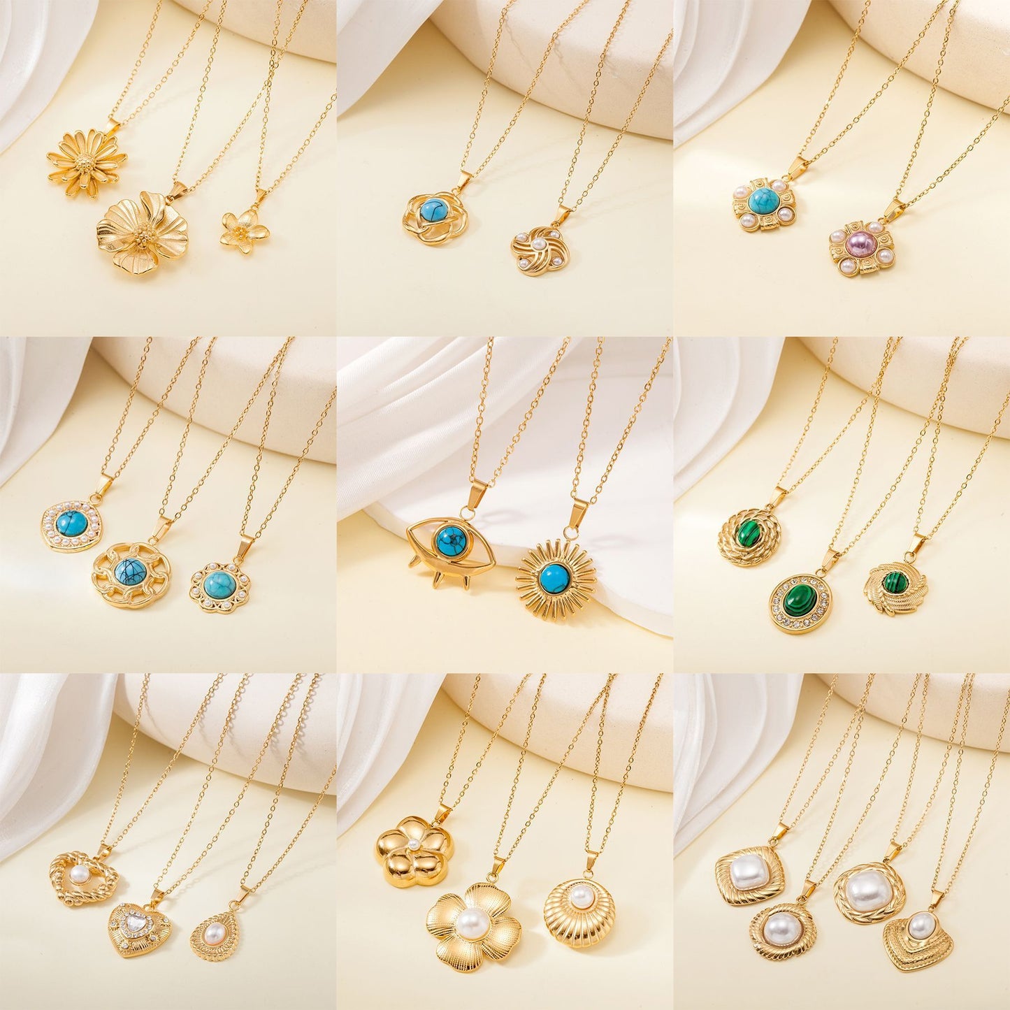 Titanium Steel Die-Casting Pendant Necklace with Inlaid Shell Pearls