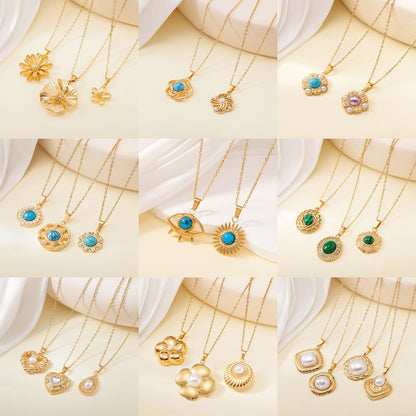 Titanium Steel Die-Casting Pendant Necklace with Inlaid Shell Pearls