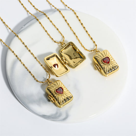 Opening & Closing Love Zircon Album Box Necklace