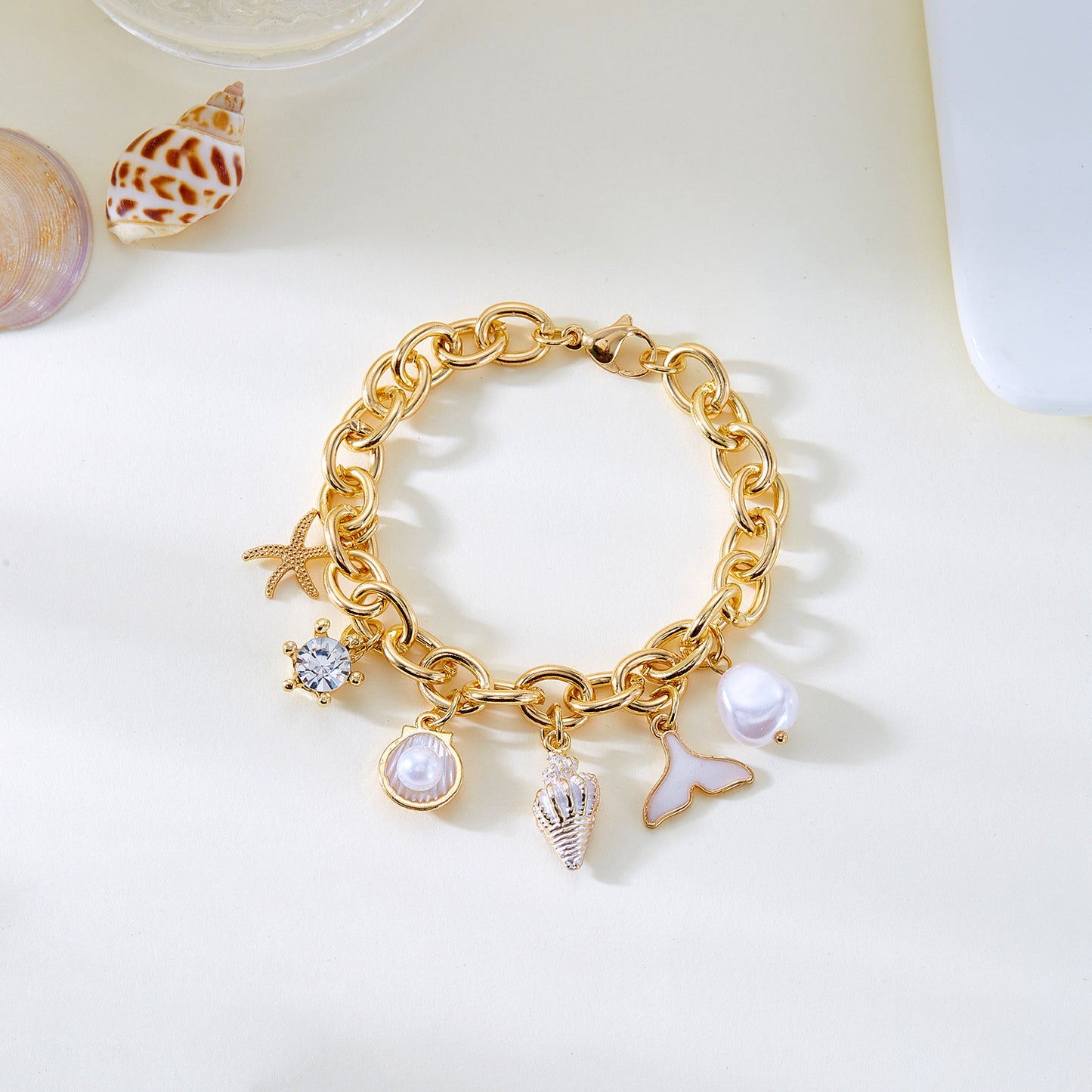 Starfish Pearl Shell Fishtail Multi-Pendant Necklace & Bracelet Set