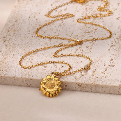 Gold Titanium Steel SUNFLOWER Necklace