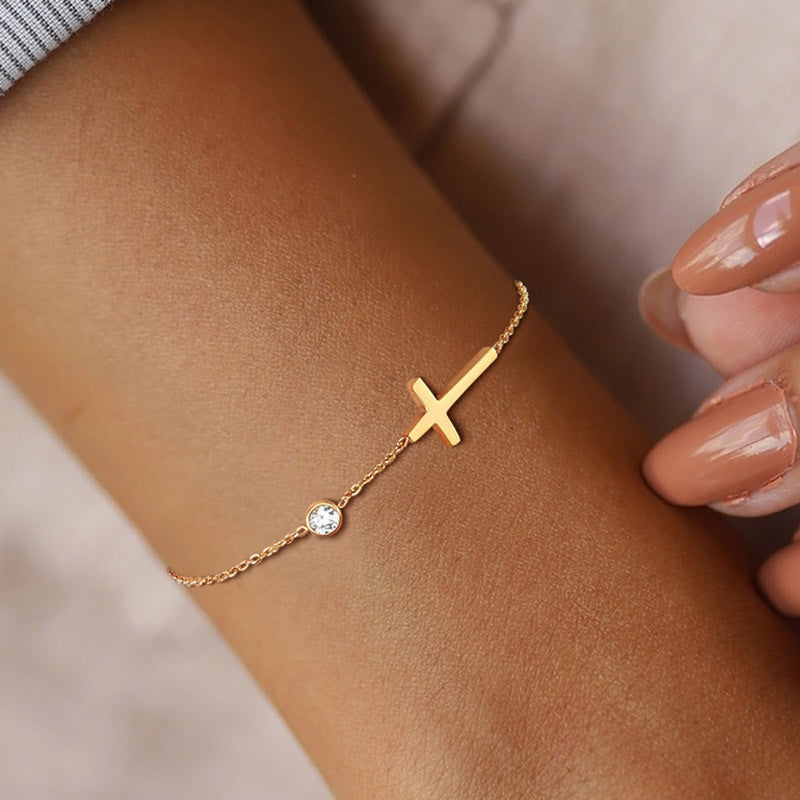 Minimalistic Zircon Cross Anklet & Bracelet Set