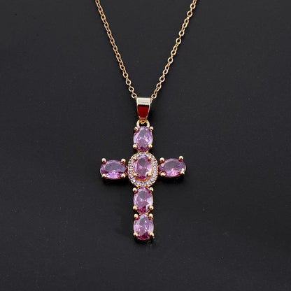 Copper Zircon Cross Pendant Necklace