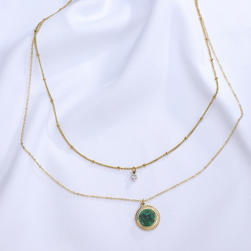 Natural Stone Pendant Layered Necklace