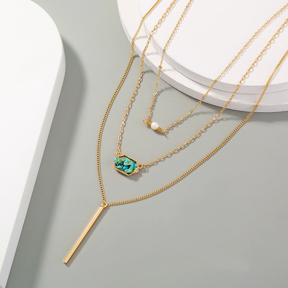 Simple Diamond-Shaped Natural Turquoise Pendant Necklace