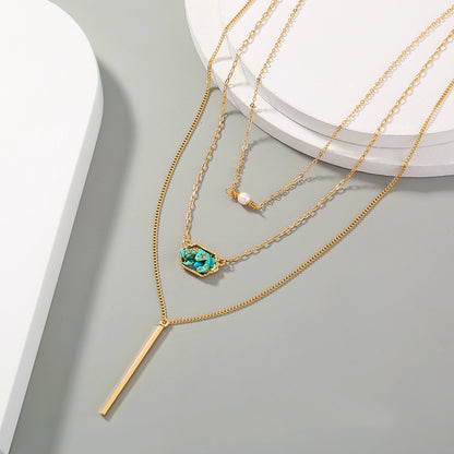 Simple Diamond-Shaped Natural Turquoise Pendant Necklace