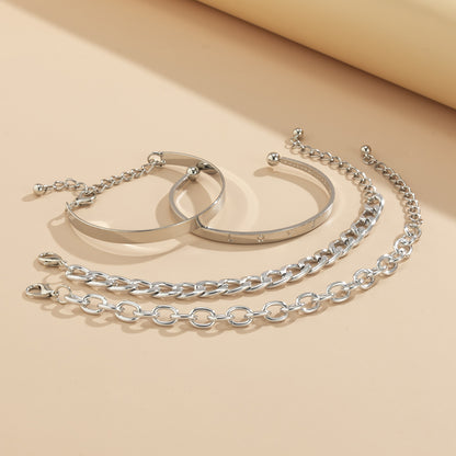 Simple and Smooth C-Shaped Hollow Chain Bracelet Set