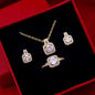 Fashion Jewellery Set for Women – Gold Colour Zircon Gem Pendant Necklace, Choker, Stud Earrings & Statement Wedding Ring