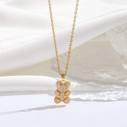 Bear Necklace with Micro-Inlaid Zircon