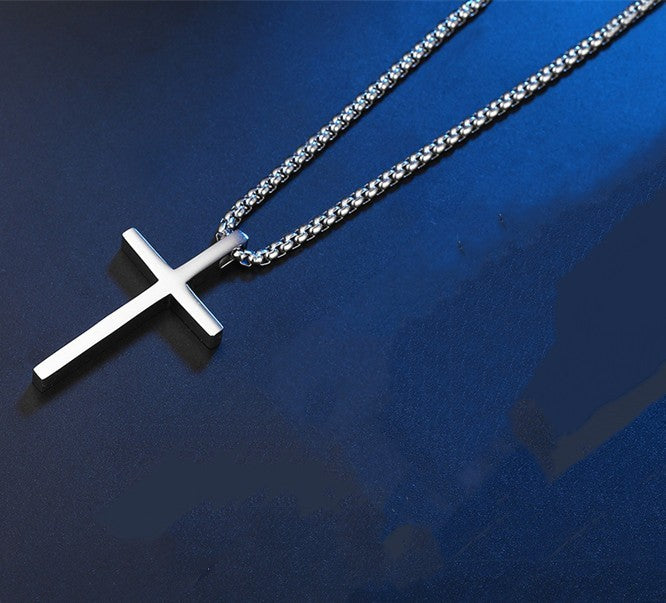 Simple Titanium Steel Cross Pendant Necklace