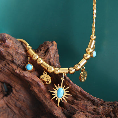 All-Match Sun Turquoise Pendant Necklace & Bracelet Set