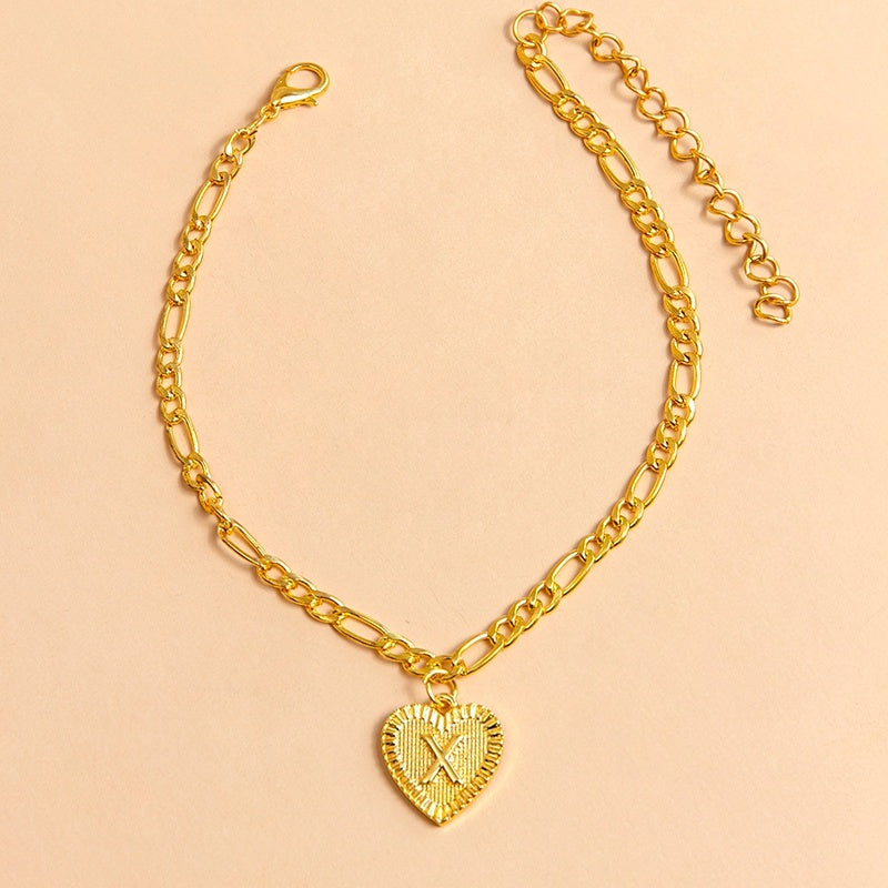 Gold Initial Letter Anklet for Women