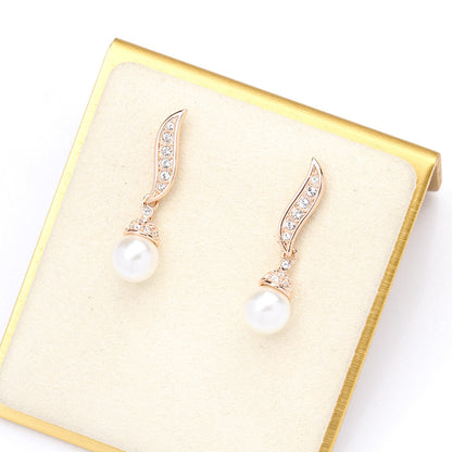 Classic Elegant Two-Tone Gold & Silver Artificial Pearl Earrings