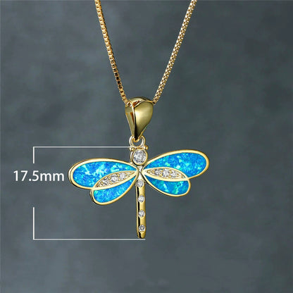 Gold Dragonfly Opal Necklace