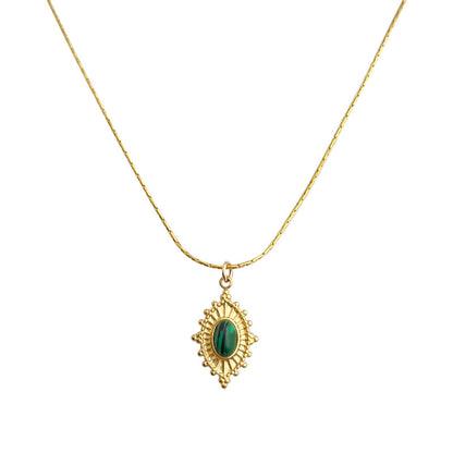 Gold Plated Oval green resin Stainless Steel Necklace