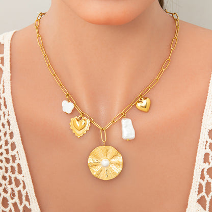 Stainless Steel Pearl Necklace with Pendants