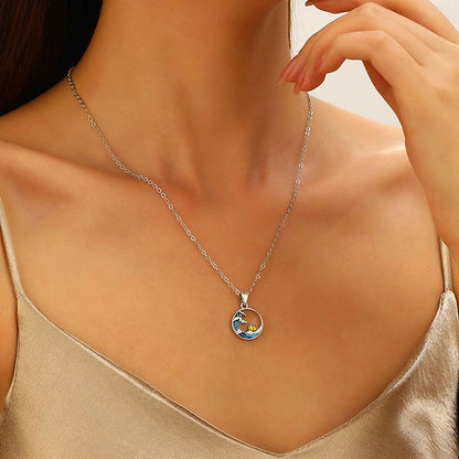 Blue Sun Water Drop Pendant Necklace For Women