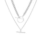 Double OT Chain Necklace with Heart Pendant