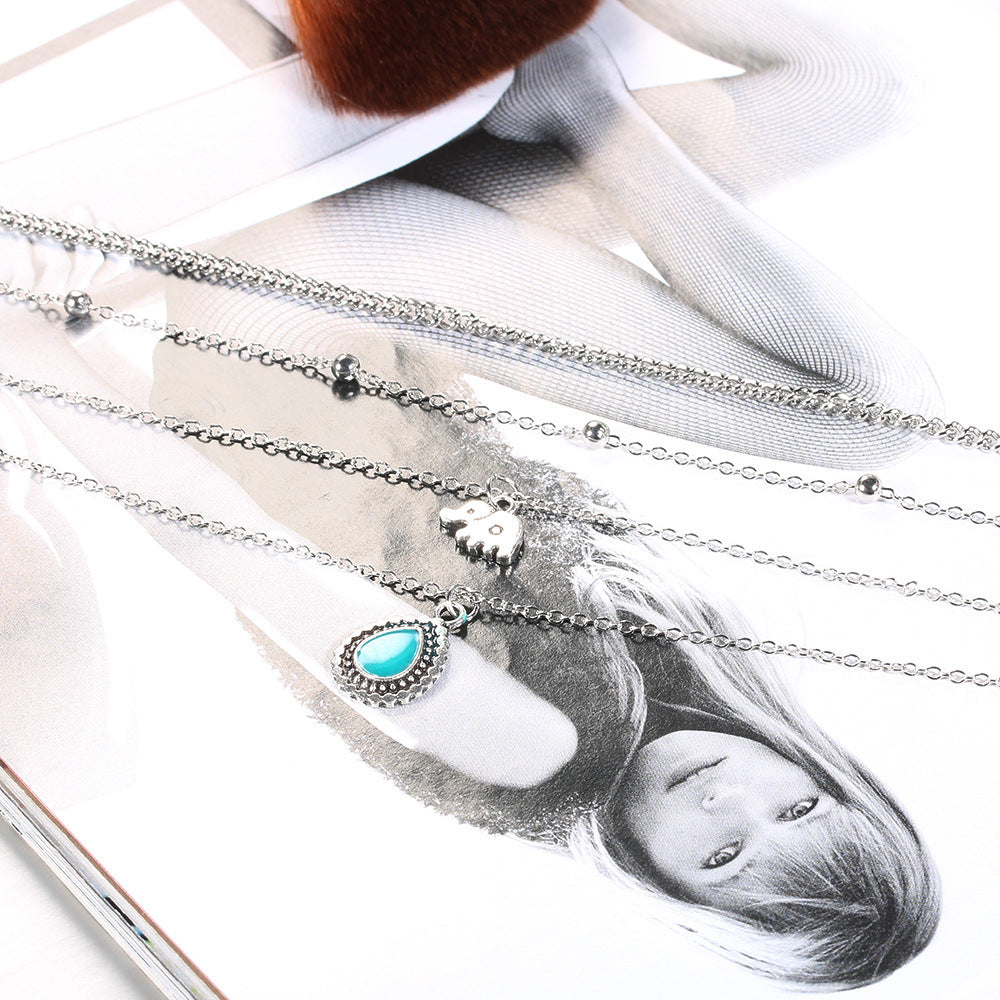 Turquoise Elephant Multi-Layer Beaded Necklace