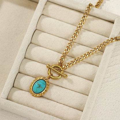 Women’s Stainless Steel Gold Turquoise Necklace