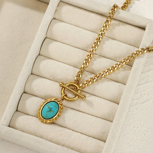 Women’s Stainless Steel Gold Turquoise Necklace