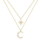 Double Layer Twin Diamond Star and Moon Necklace