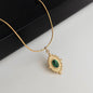 Gold Plated Oval green resin Stainless Steel Necklace