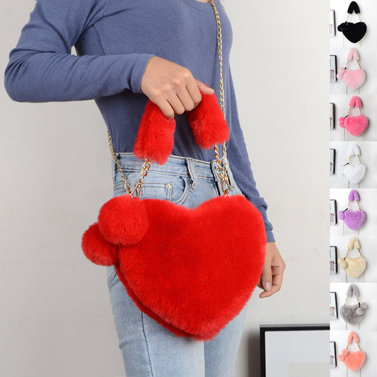 Love Heart-Shaped Plush Handbag