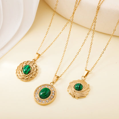 Titanium Steel Die-Casting Pendant Necklace with Inlaid Shell Pearls