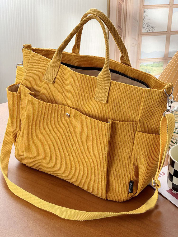 Thick Corduroy Shoulder Tote Bag