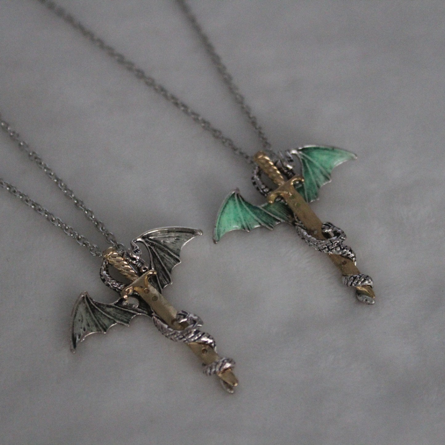 Glorious Dragon Pendant Necklace with Dark Sword – Unique Fantasy Jewellery