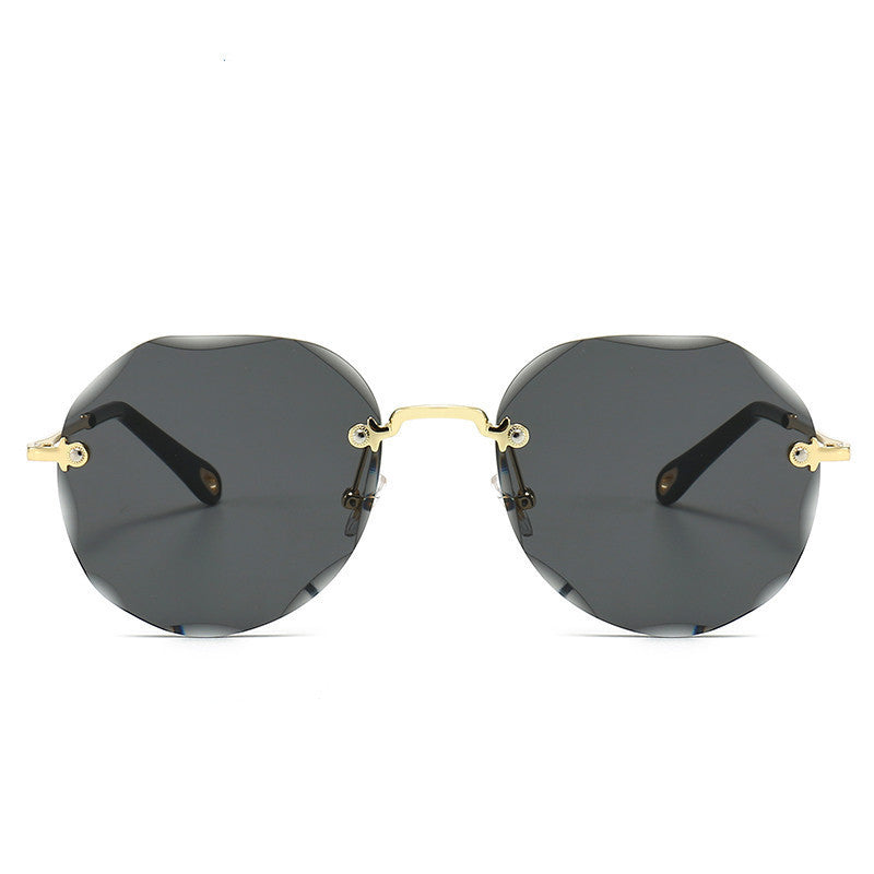 Polygonal Rimless Trimmed Sunglasses