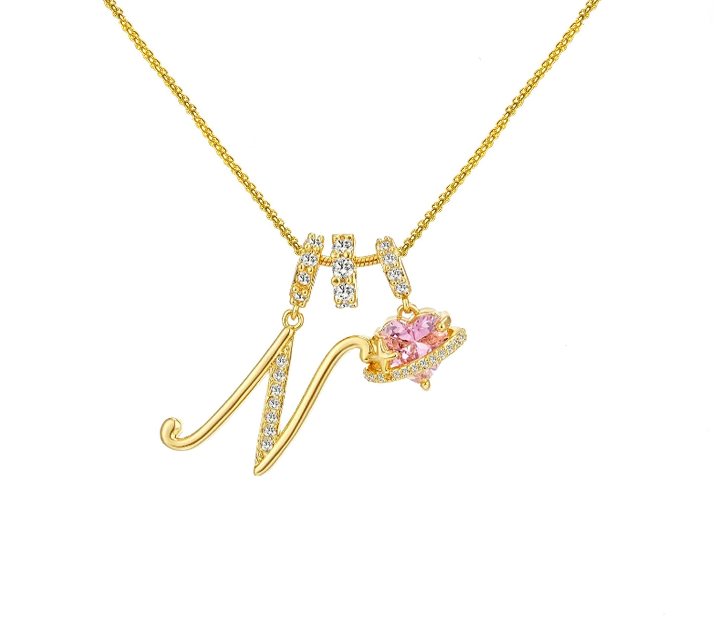 A-Z Alphabet Elegant Blue Heart Necklace with Zircons