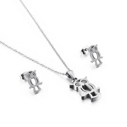 Hollow Owl Necklace & Earring Set