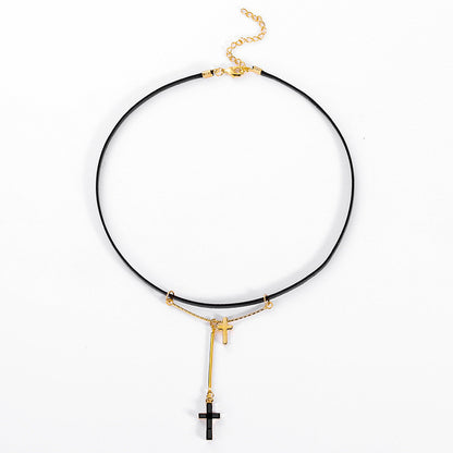 Double Cross Leather Necklace for Women