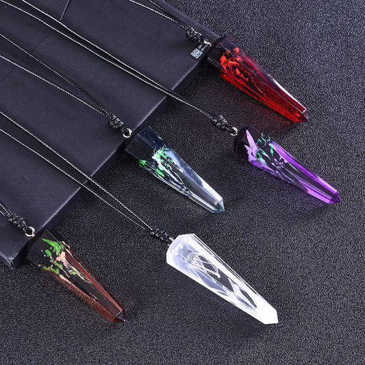 Vintage Ocean Landscape Wood Resin Necklace