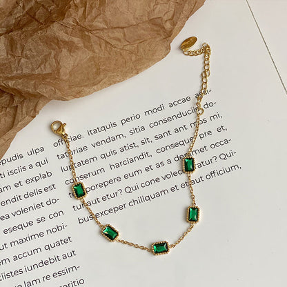 Ins Style French Emerald Necklace & Bracelet Set