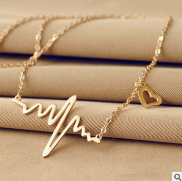 Love Shaped Heartbeat ECG Lock Bone Pendant Necklace