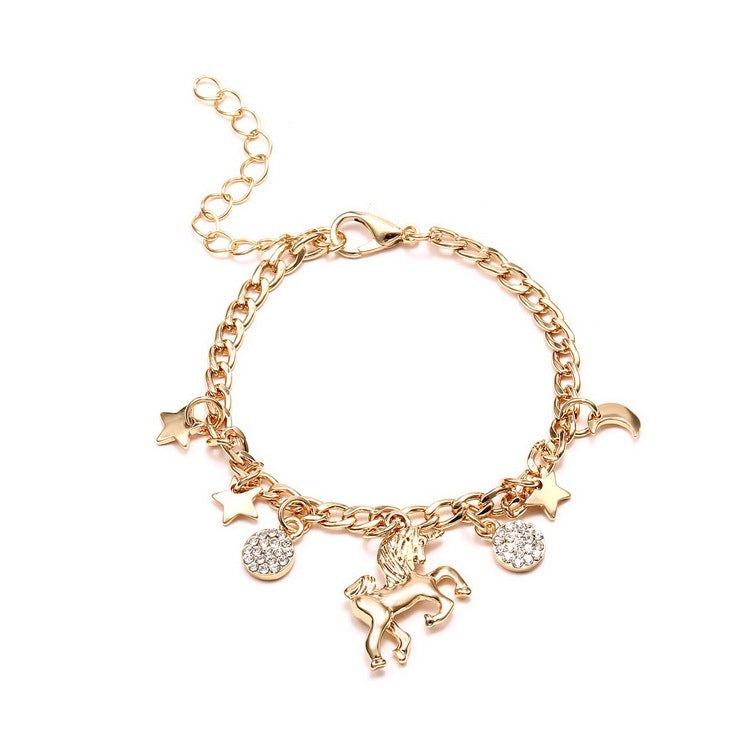 Unicorn Charms Bracelet with Moon & Star Pendants