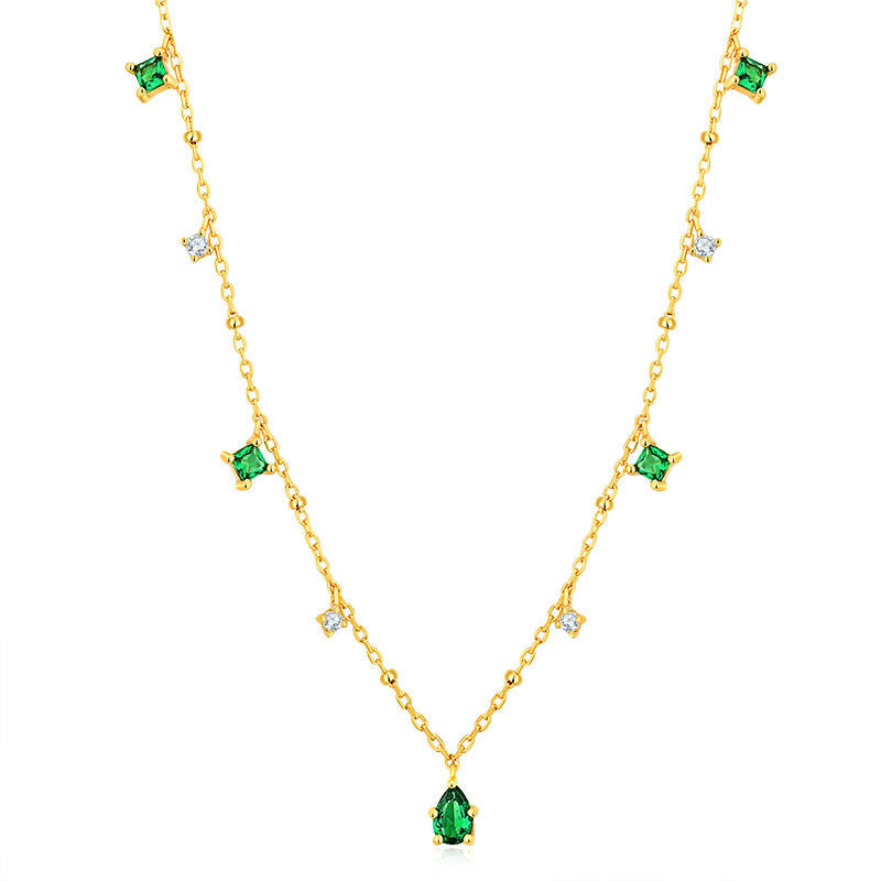 Water Drop Emerald Zircon Necklace, Silver