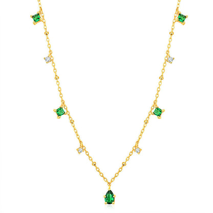Water Drop Emerald Zircon Necklace, Silver