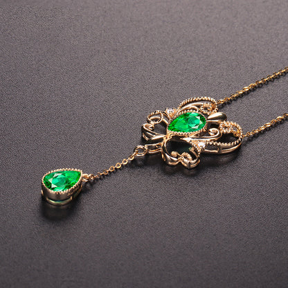 Emerald Color Hollow Bow Pendant Necklace