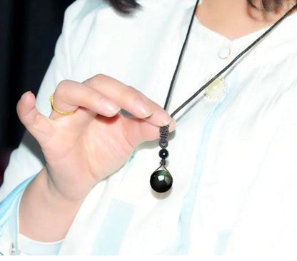 Natural Obsidian Rainbow Eye Pendant Necklace