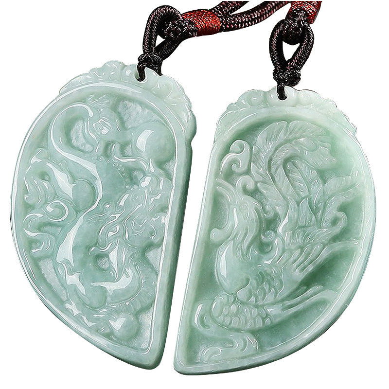 Dragon and Phoenix Jade Couple Necklace