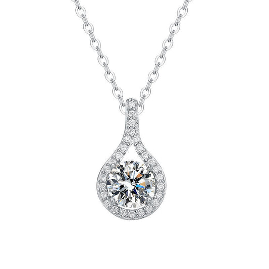 Silver Moissanite Water Drop Pendant Necklace